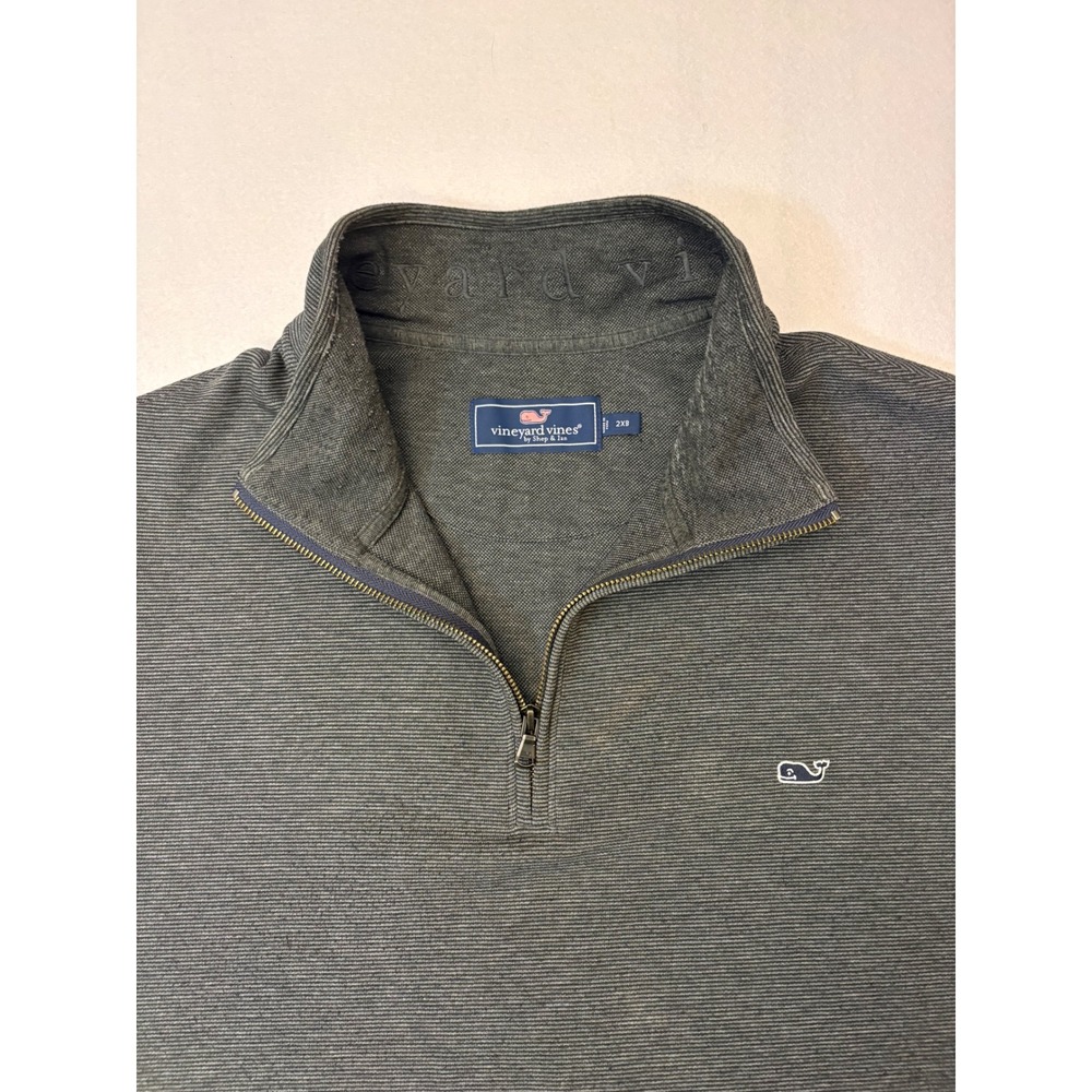 Vineyard Vines Mens 2XB Gray Micro Stripe Quarter Zip Pullover Sweater Big Tall